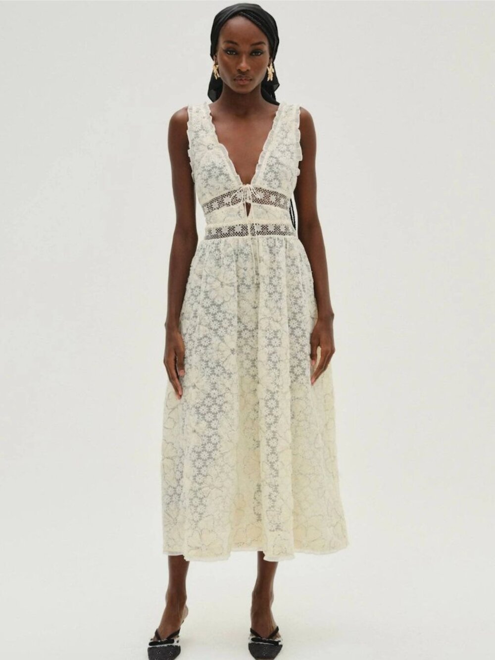 For Love & Lemons Snowflake Daisy Midi Dress - Cream